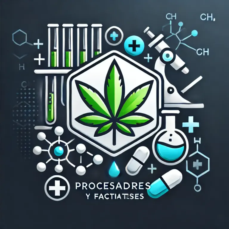 DALL·E 2024 08 11 10.32.05 A professional and modern logo for a company named Procesadores y Fabricantes that specializes in the extraction of cannabinoids laboratory process 1 768x768